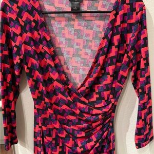 Ann Taylor Geometric Patterned top - Pink and Black
